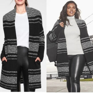 Athleta Wool Cashmere Panorama Point Long Cardigan Black/Marl colour block SZ XS
